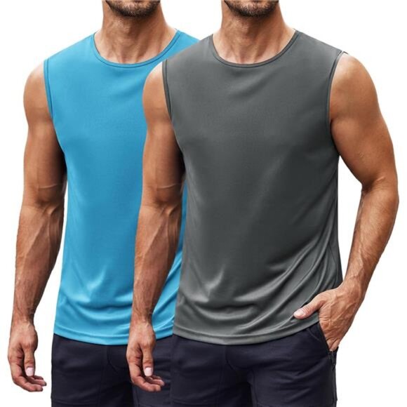 Men's 2 Pack Workout Tank Top UPF 50+ Quick Dry Sleeveless Swim Shirt